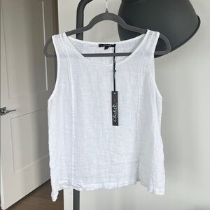CHARLIE B White Linen Scoop Neck Tank